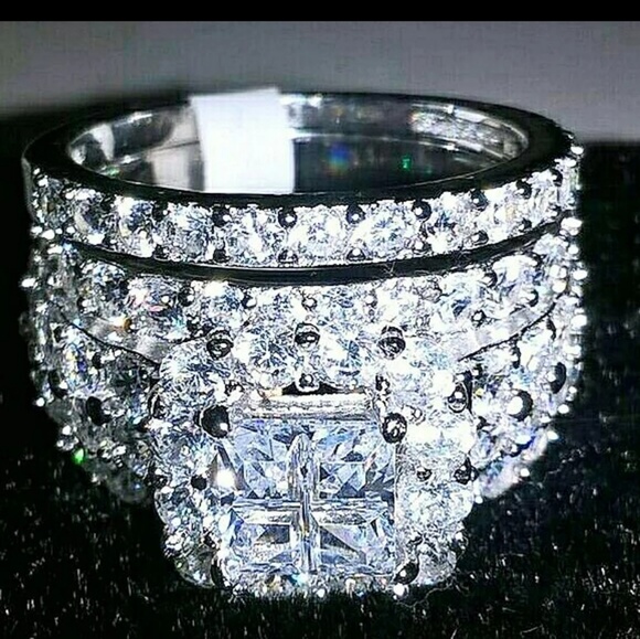 Sterling Silver Halo CZ Bling Bridal Ring Sz 5-12 - Picture 4 of 4